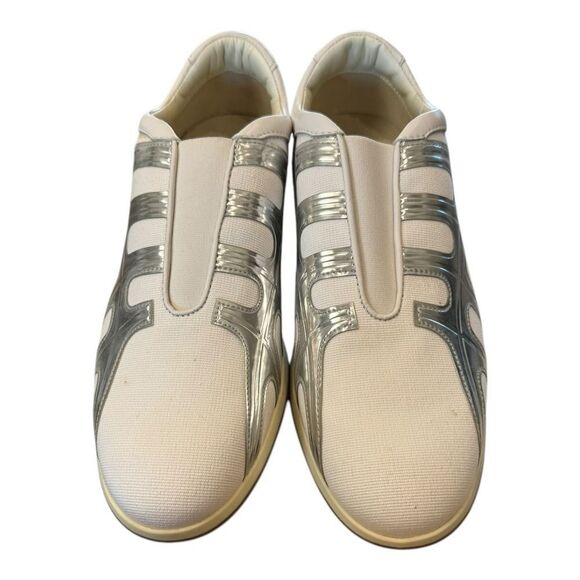 NEW HOGAN Women's Italy Side Web Pull On Canvas Leather White Sneakers 39  9 - Picture 4 of 8